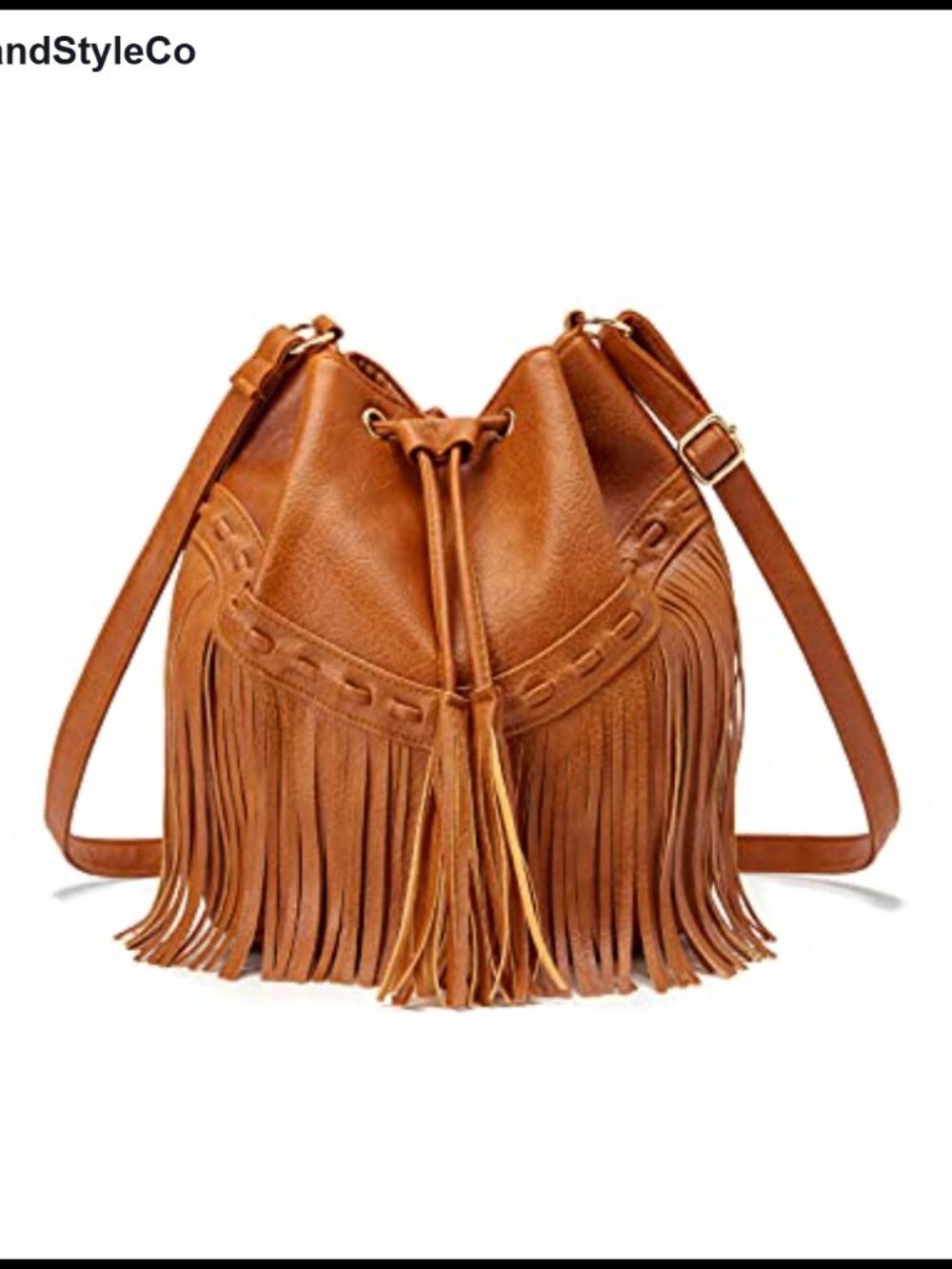 Faux Leather Fringe Bucket Bag Drawstring Crossbody Shoulder Purse Tassel